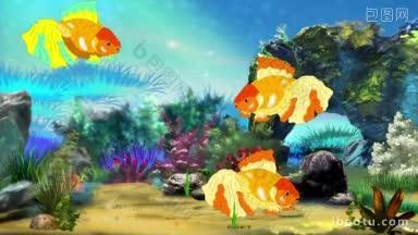 美丽的金鱼游泳在鱼缸手工动画超高清